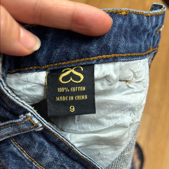 SSPARKLE.  Gold and Blue Sequin Jean Shorts with Frayed Hem - Picture 4 of 4